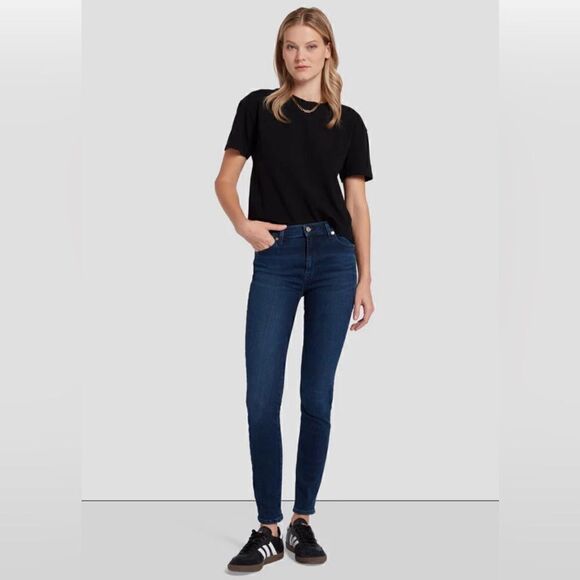 7 For All Mankind mid rise The Skinny in dark blue wash NWT. 30 - Picture 2 of 9